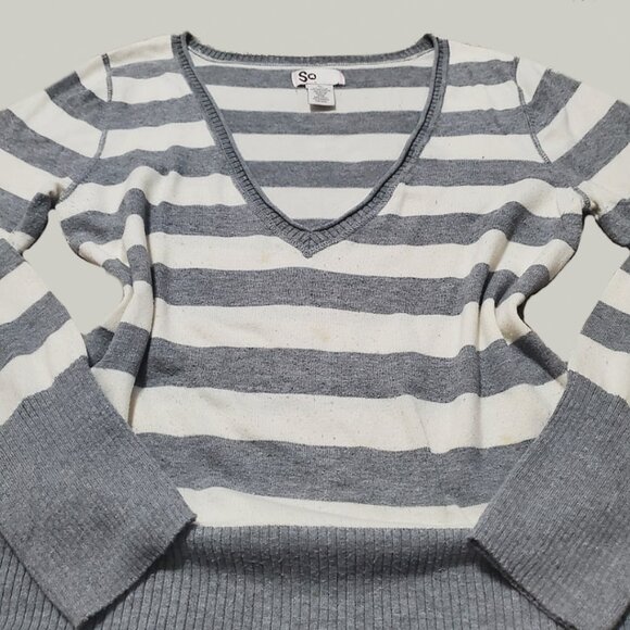 Vintage Gray and White Striped Babydoll Sweater (xl) - Picture 1 of 4